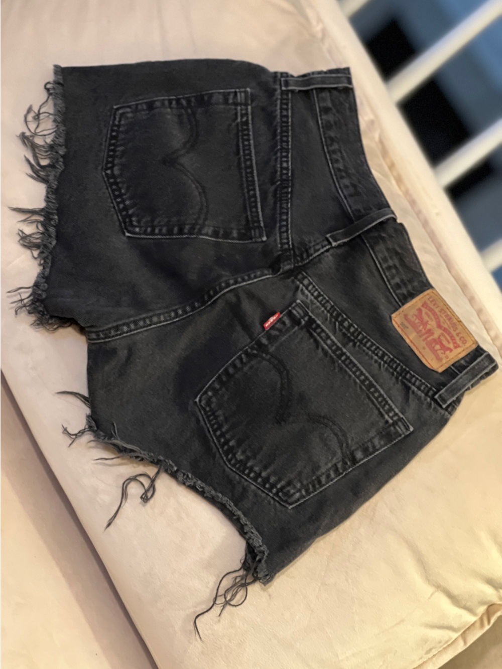 LEVI’S 501 Black Raw-Hem Denim Cutoff Shorts Authentic 501 Jeans